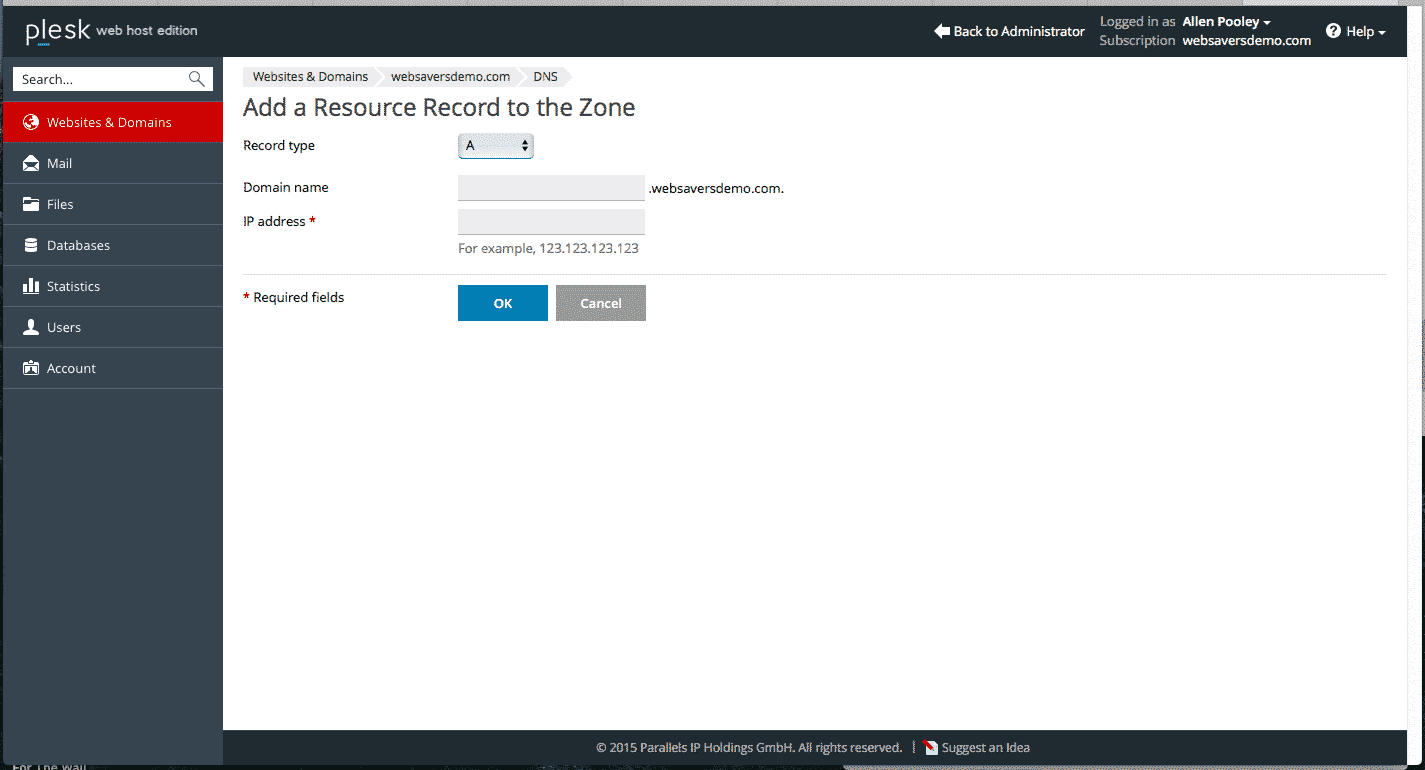 setup plesk to use external dns